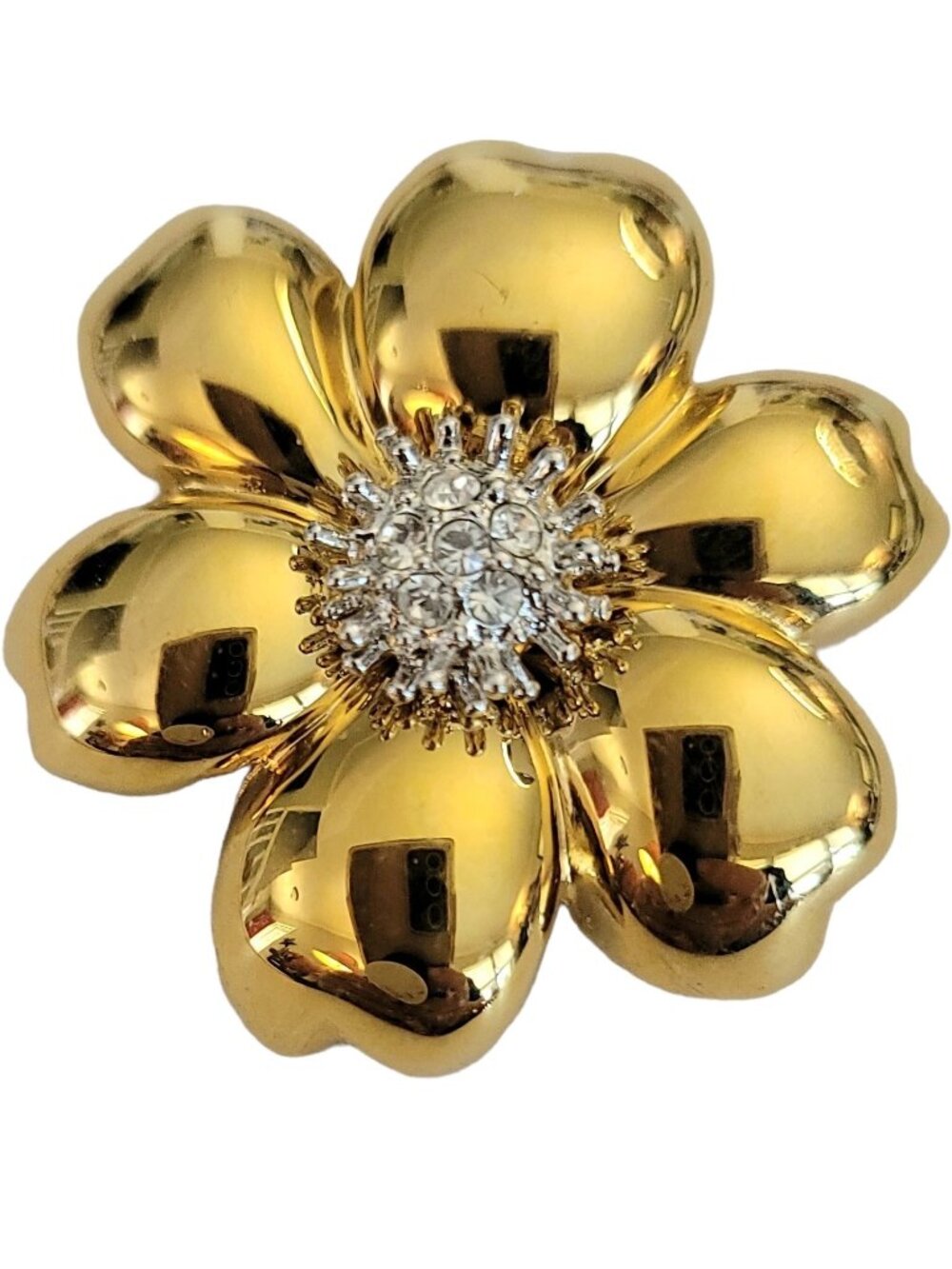 Gold Tone Clear Rhinestone Flower Brooch, Pendant Designer Style M932